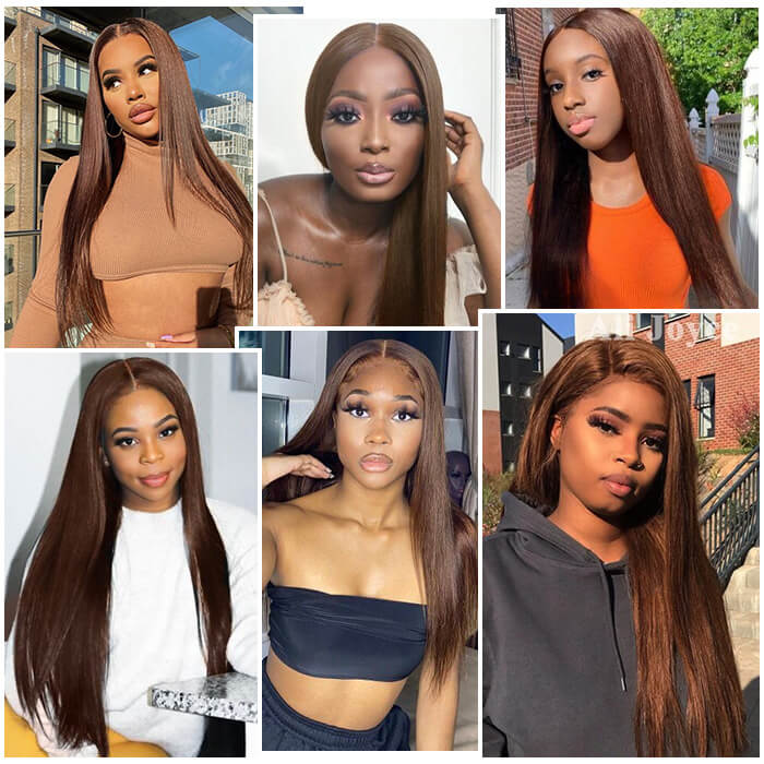 Chestnut Brown Straight Lace Front Wig 13x4 HD Lace Frontal/4x4 Lace Closure 100% Virgin Hunam Hair Wigs-Geeta hair