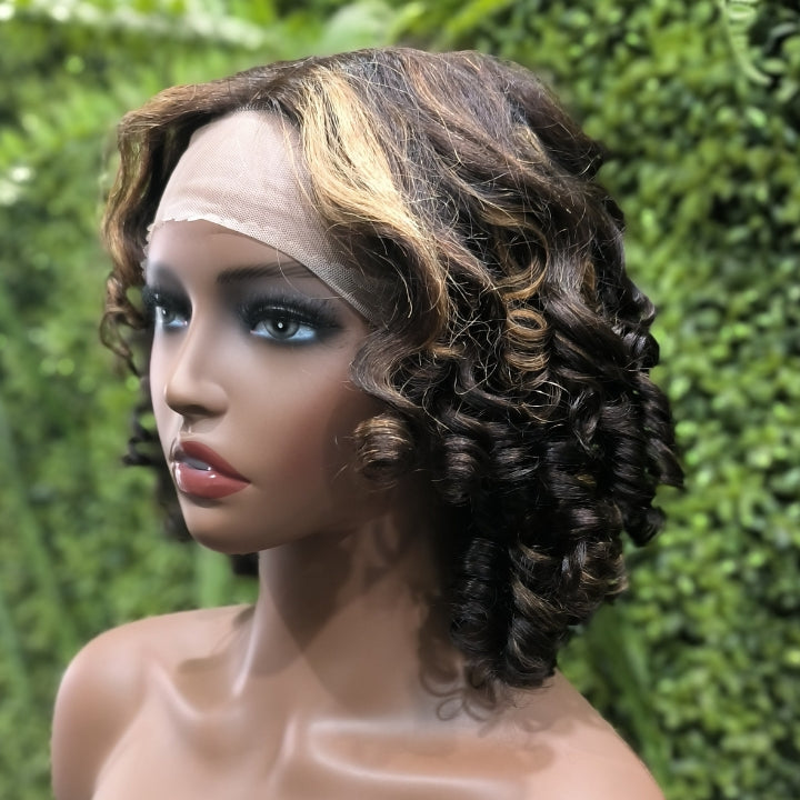 Crazy Flash Sale: Short Bouncy Curly Human Hair Wig T Part Lace Big Spiral Curl Hair Natural Black Color - Only 2 Days