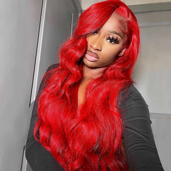 Red Body Wave HD Lace Front Wig Colored Glueless Pre Plucked Nature Hairline Human Hair Wigs