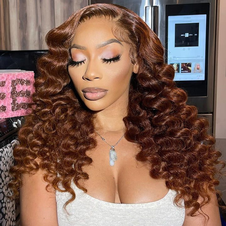 Ombre Brown Loose Deep Wave Lace Front Wig Colored Glueless HD Lace Human Hair Wigs