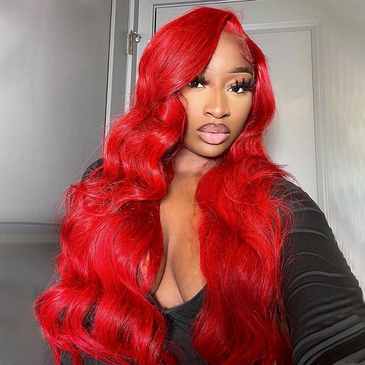 Red Body Wave HD Lace Front Wig Colored Glueless Pre Plucked Nature Hairline Human Hair Wigs