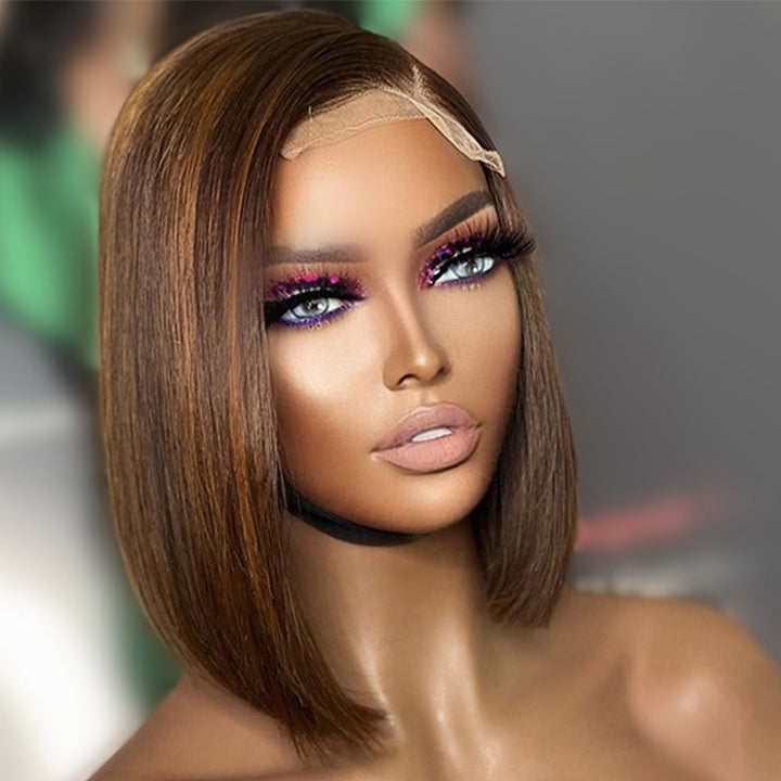 50%+Extra $100 OFF : Brown 4x4 HD Colored Bone Straight Human Short Bob Hair-Flash Sale, Only 2 Days