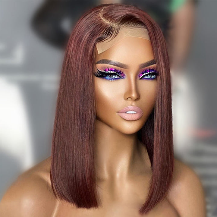 Straight Reddish Brown Bob Wig Colored HD Transparent Short Human Hair Wigs