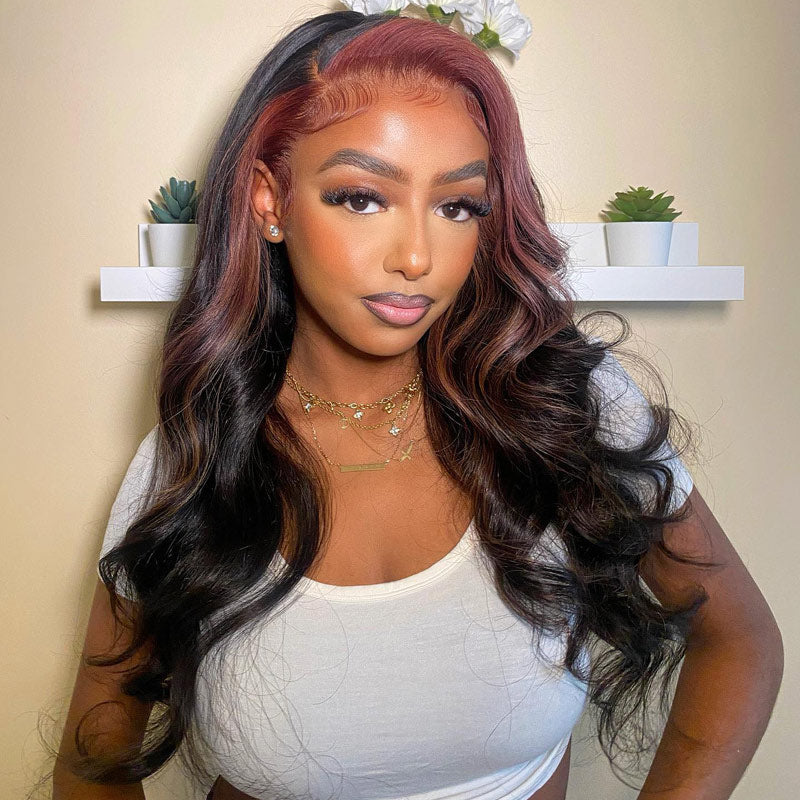 Dry Rose Highlight Ombre Color Wig 13x4 Transparent Lace Frontal Body Wave Hair Pre Plucked With Baby Hair-Geetahair