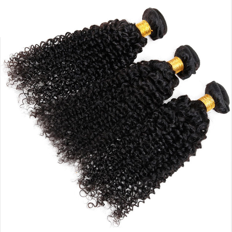 GeetaHair Black Curly Hair 3 Bundles with 4x4 Lace Closure 100% Virgin Human Hair Weave