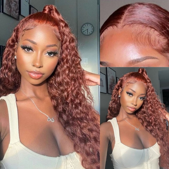 Reddish Brown Jerry Curly 13x4 HD Lace Front Wig Auburn Transparent Lace Human Hair Wigs