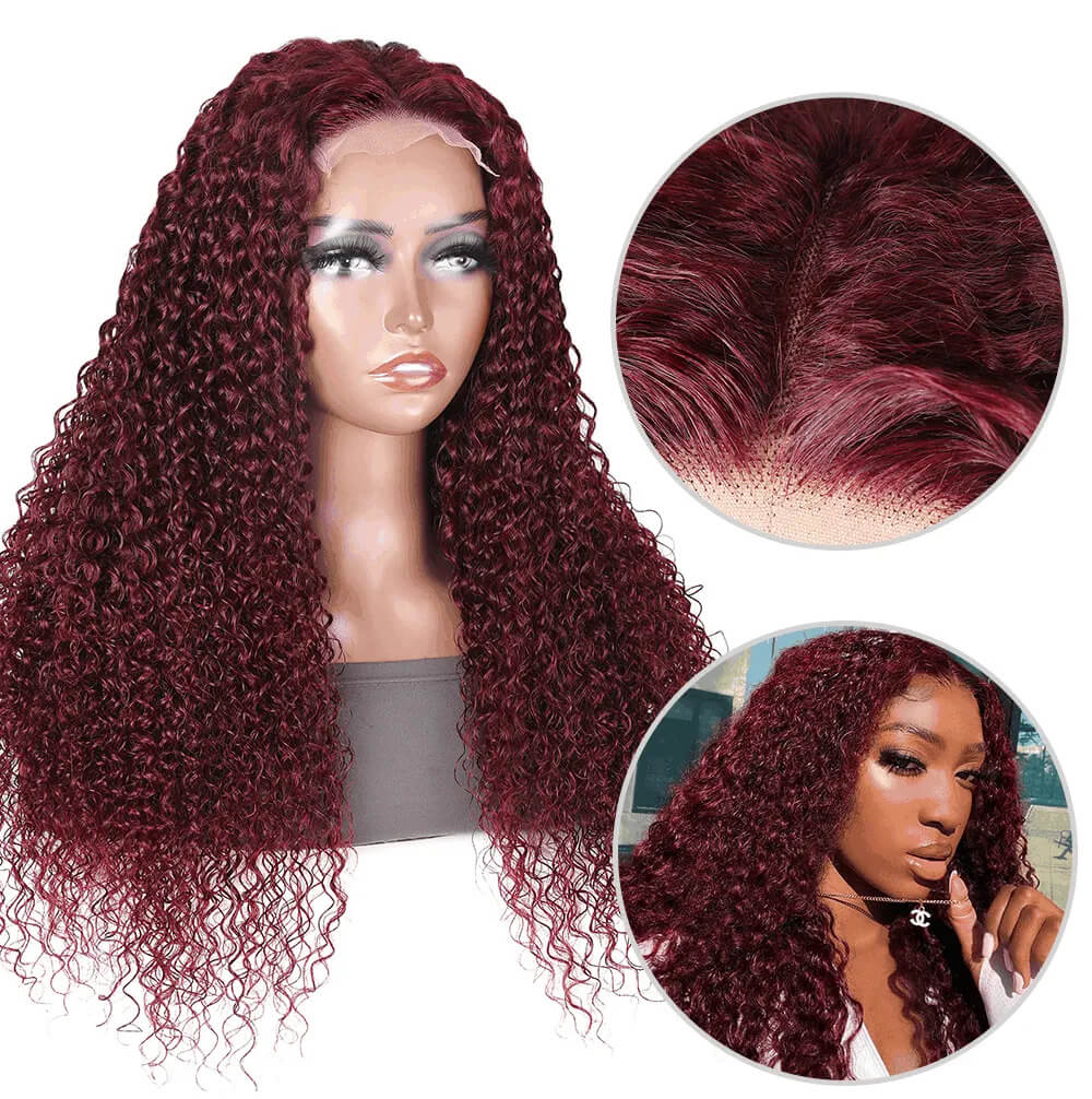 99J Burgundy Curly Hair HD Lace Wig 13x4 Lace Front Wigs Pre Plucked Hairline With Baby Hair 100% Human Hair Wig-Geeta Hair