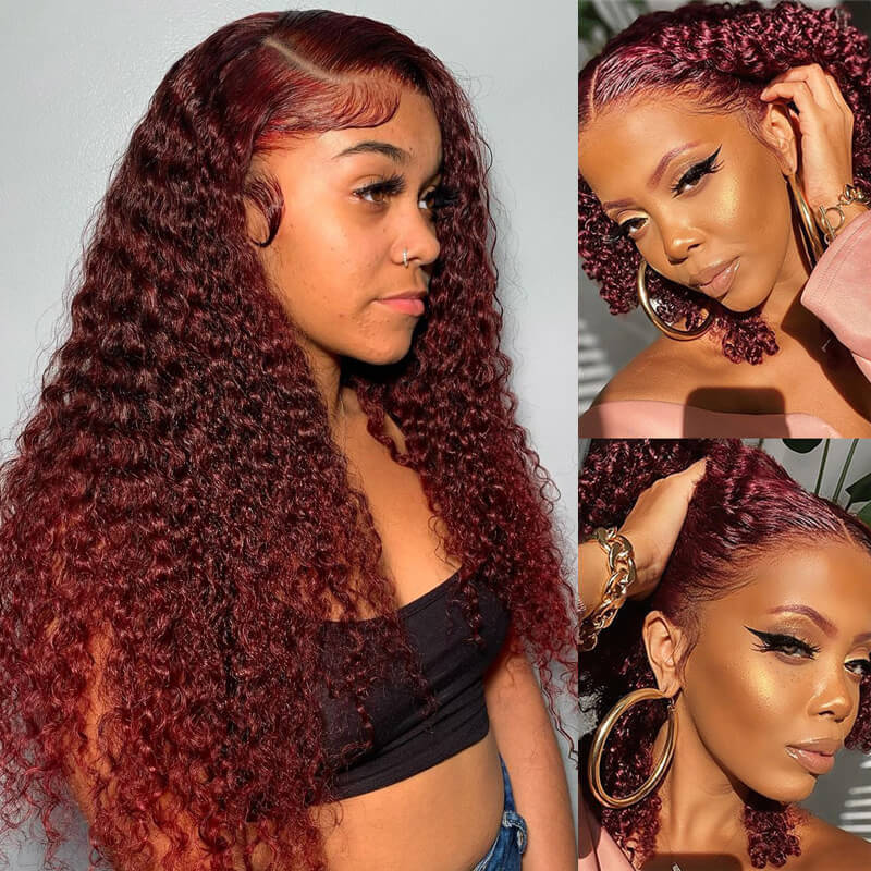 99J Burgundy Curly Hair HD Lace Wig 13x4 Lace Front Wigs Pre Plucked Hairline With Baby Hair 100% Human Hair Wig-Geeta Hair