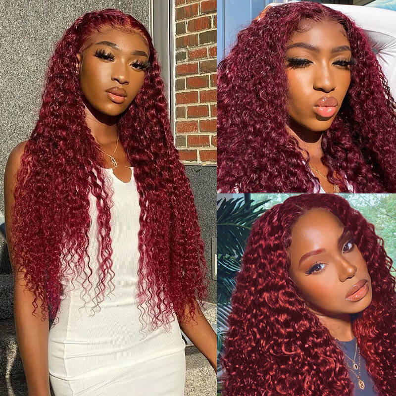 99J Burgundy Curly Hair HD Lace Wig 13x4 Lace Front Wigs Pre Plucked Hairline With Baby Hair 100% Human Hair Wig-Geeta Hair
