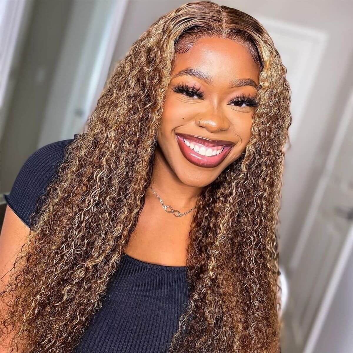 Over $101 Save $100: Curly Hair Highlights Wig 4x4 Lace Closure Wig-Spring 2023 Flash Sale