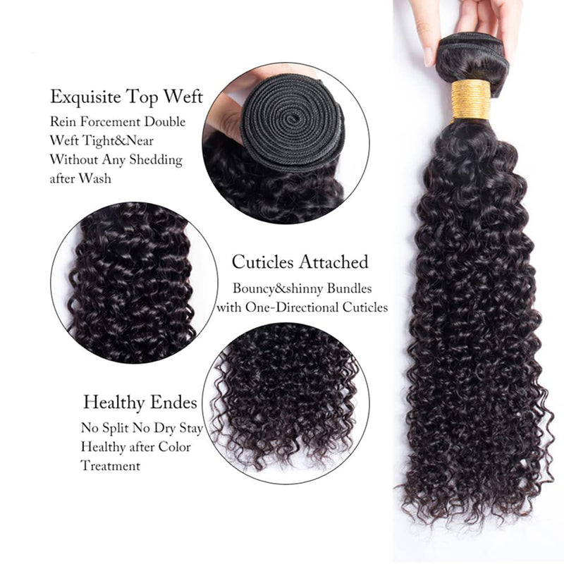 GeetaHair Curly Hair 3 Bundles With 13x4 Lace Frontal 100% Remy Human Hair