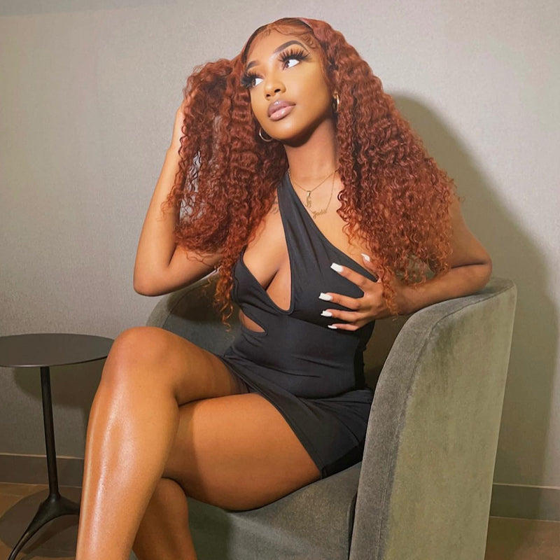 Brown #350 Color Ginger Wig Human Hair Curly Lace Front Wig Pre Plucked Headline With Baby Hair-Geeta Hair