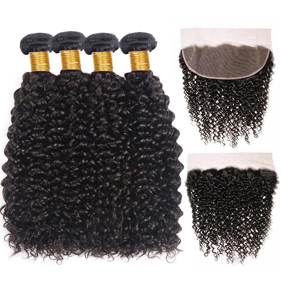 GeetaHair Long Curly Hair 4 Bundles With 13x4 Ear To Ear Lace Frontal Virgin Human Hair