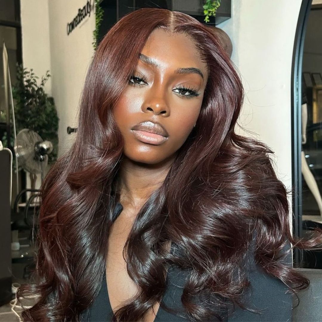 Curtain Bangs Glueless Wigs Body Wave Lace Front Wig Brown Colored Wig 180% Density