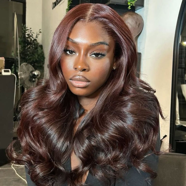 Curtain Bangs Glueless Wigs Body Wave Lace Front Wig Brown Colored Wig 180% Density
