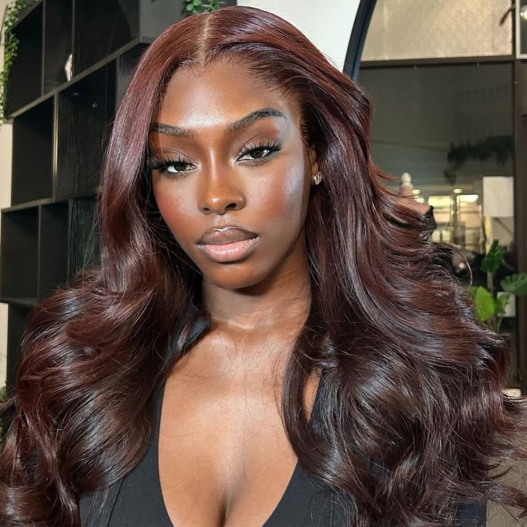 Curtain Bangs Glueless Wigs Body Wave Lace Front Wig Brown Colored Wig 180% Density