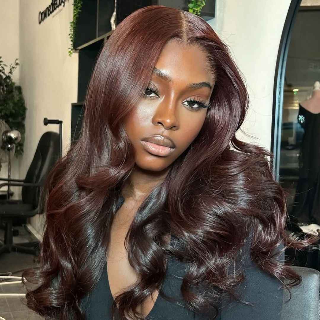 Curtain Bangs Glueless Wigs Body Wave Lace Front Wig Brown Colored Wig 180% Density