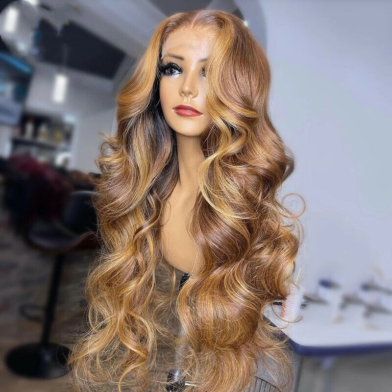 Curtain Bangs Glueless Wigs Honey Blonde Body Wave Wear Go HD Lace Wig 180% Density