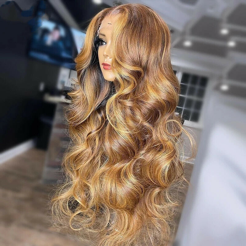 Curtain Bangs Glueless Wigs Honey Blonde Body Wave Wear Go HD Lace Wig 180% Density