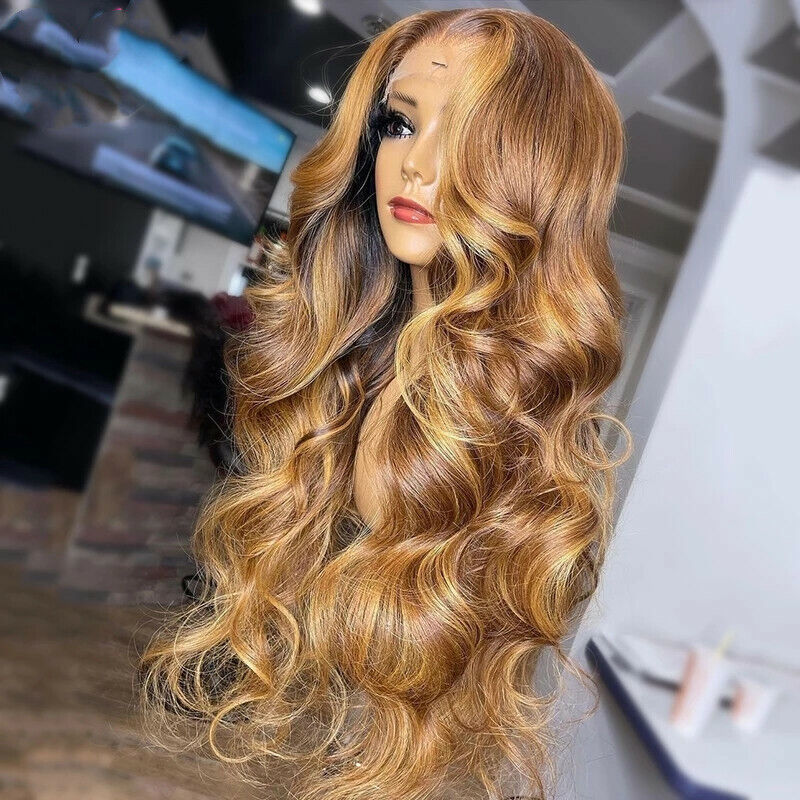 Curtain Bangs Glueless Wigs Honey Blonde Body Wave Wear Go HD Lace Wig 180% Density