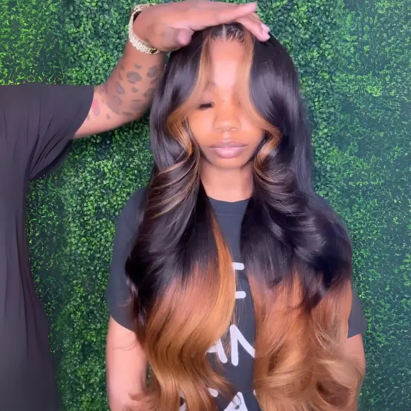Curtain Bangs Ombre Brown Glueless Wigs T1B/27 Body Wave 13x4 Lace Front Wigs Ombre Pre Plucked Human Hair Wigs