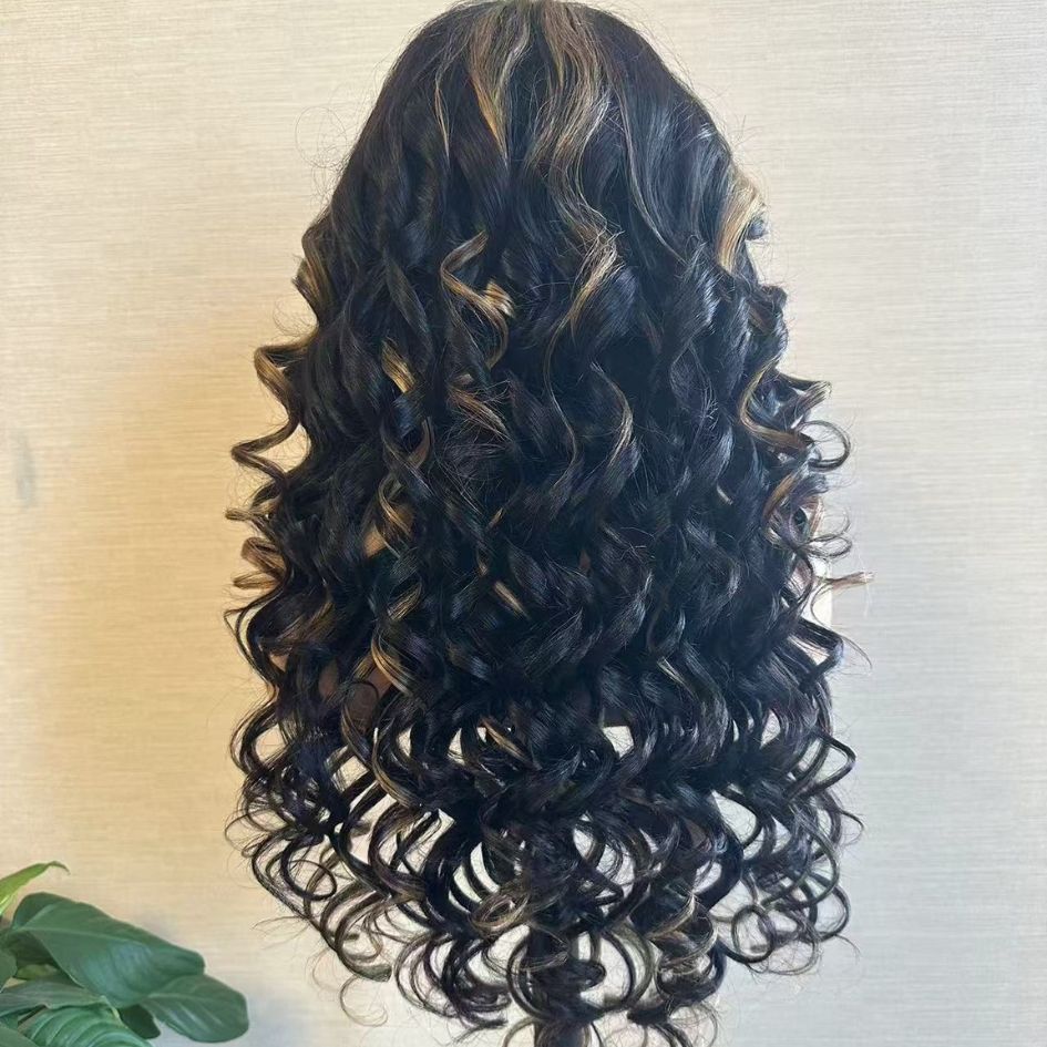 Higligh Blonde Glueless Wigs 13x4 Loose Body Wave Lace Front Curtain Bangs Human Hair Wigs 250% Density