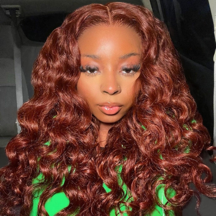 Reddish Brown Body Wave Undetectable HD Lace Front Wig Dark Auburn Pre Plucked with Baby Hair Wigs