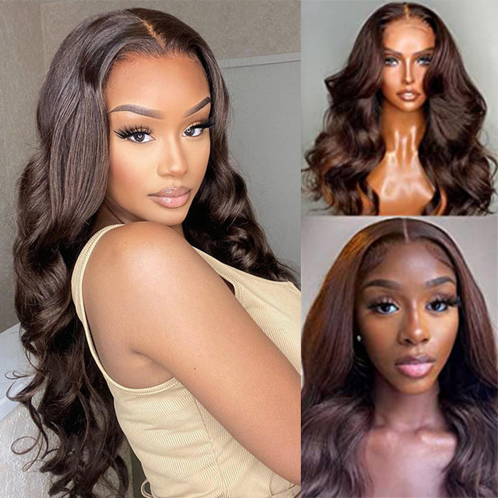 Dark Brown Lace Front Human Hair Wigs 13x4/4x4 Colored Body Wave Wigs
