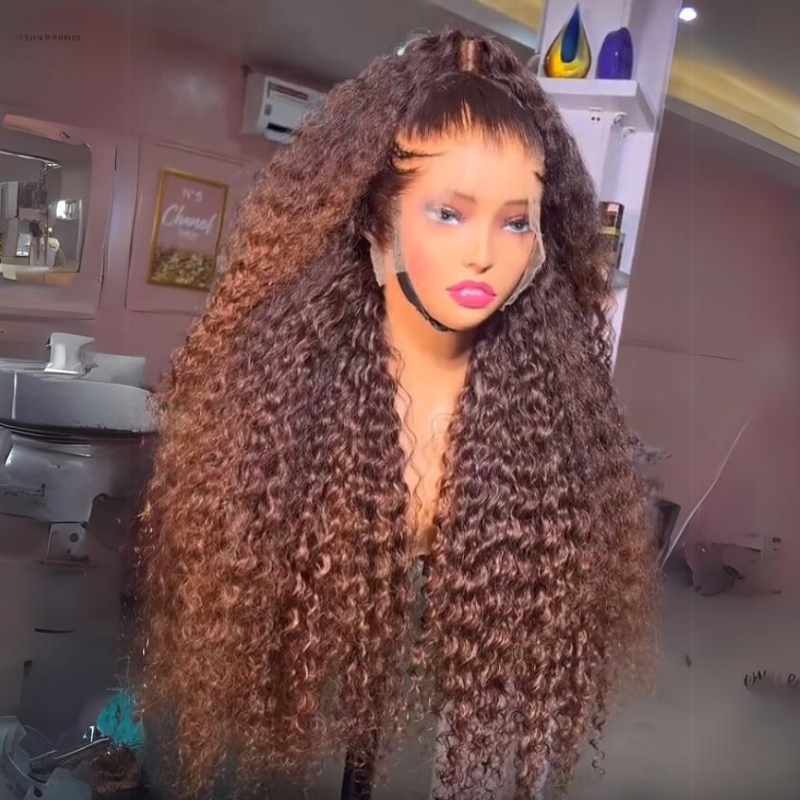 Dark Chocolate Brown Color Wig Curly 13x4 Transparent Lace Frontal Wig Pre Plucked - Geeta Hair