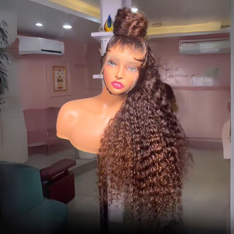 Dark Chocolate Brown Color Wig Curly 13x4 Transparent Lace Frontal Wig Pre Plucked - Geeta Hair
