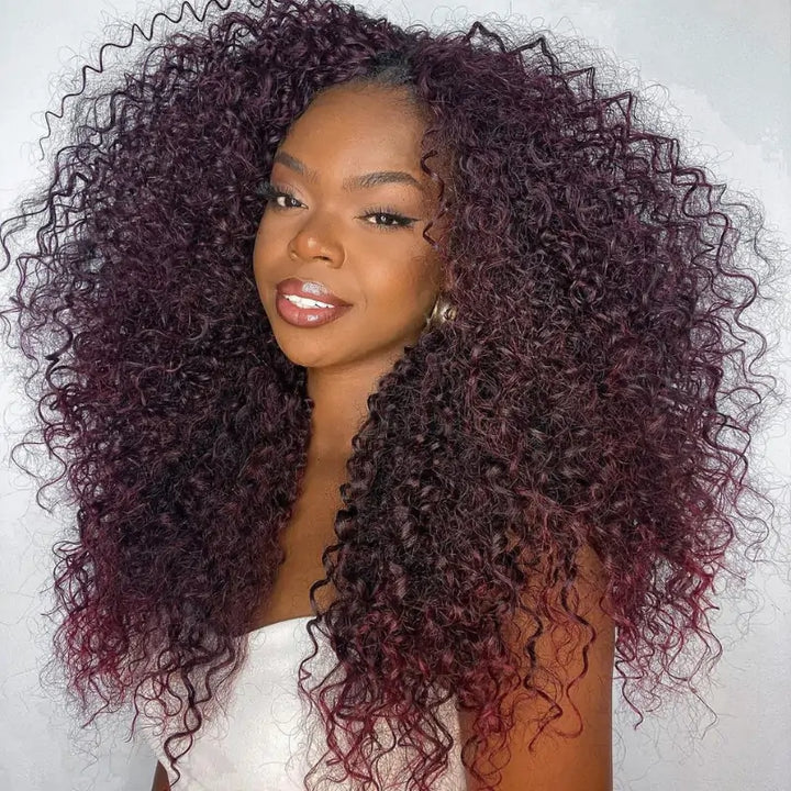 Deep Purple Lace Front Wig Human Hair 13x4 Dark burgundy lace front wigs human hair curly 180% Density