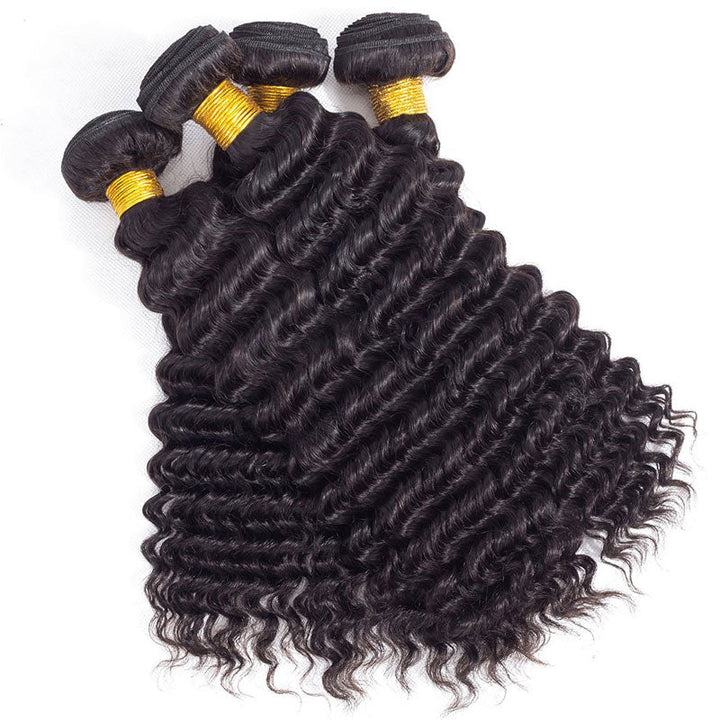 GeetaHair Deep Wave 4 Bundles with 13x4 Lace Frontal Virgin Human Hair Extensions