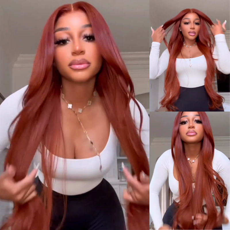 Drak Red Body Wave Lace Front Human Hair Wig 13x4 Red Brown HD Transparent Lace Frontal Wig Preplucked