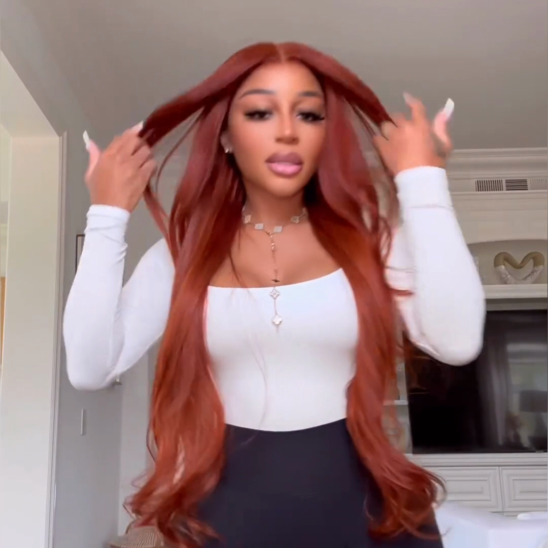 Drak Red Body Wave Lace Front Human Hair Wig 13x4 Red Brown HD Transparent Lace Frontal Wig Preplucked