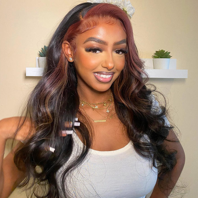 Dry Rose Highlight Ombre Color Wig 13x4 Transparent Lace Frontal Body Wave Hair Pre Plucked With Baby Hair-Geetahair