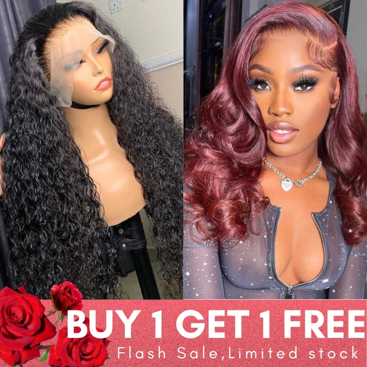 Flash Sale: Buy 13*4 HD Lace Curly Hair Wig, Get 180% Density Burgundy Body Wave 13*4/13*6 Wigs For Free