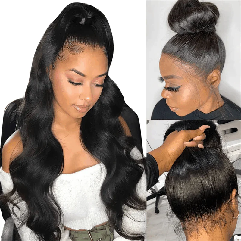 Human Hair 360 Lace Front Wigs Body Wave 360 Lace Wig Transparent Lace Frontal Wigs Black Color - GeetaHair