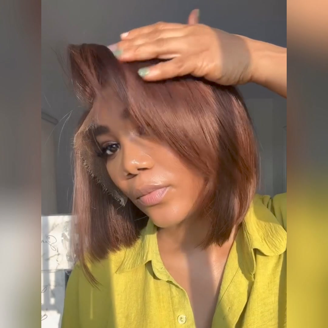 Flash Sale Brown Glueless Wigs Short Bob Straight 4x6 Pre Cut Lace Wigs Pre- plucked Lace Front Wigs