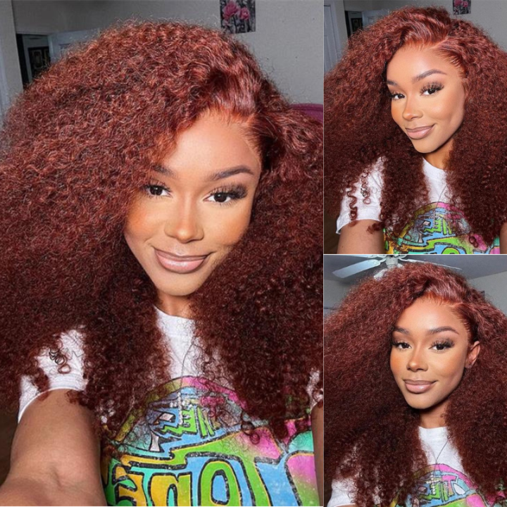 Flash Sale No Code 60% Off Reddish Brown Kinky Curly Wig Human Hair For Black Women no code- Geeta Hair
