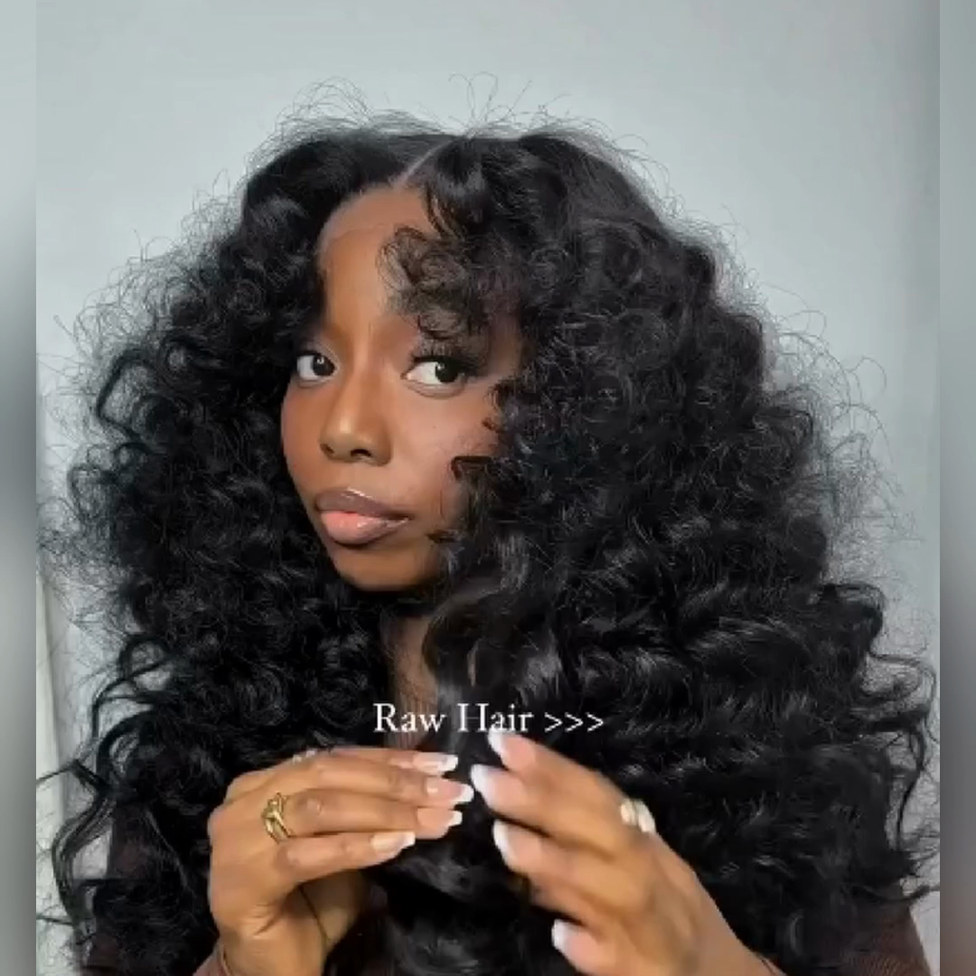 Fluffy Loose Wave Curtain Bangs Wig 13x4 Lace Front Wigs Human Hair With Bangs 250% Density