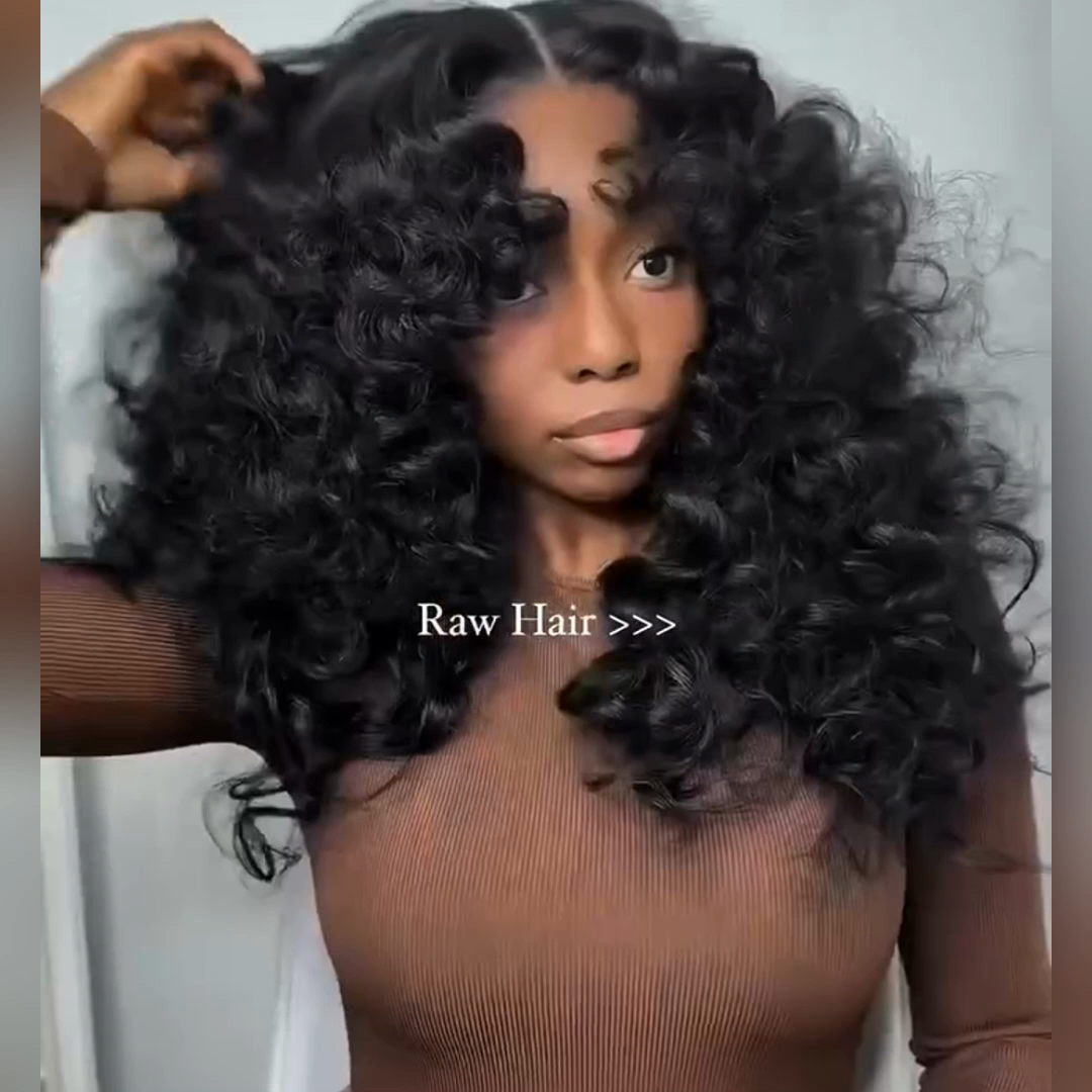 Fluffy Loose Wave Curtain Bangs Wig 13x4 Lace Front Wigs Human Hair With Bangs 250% Density