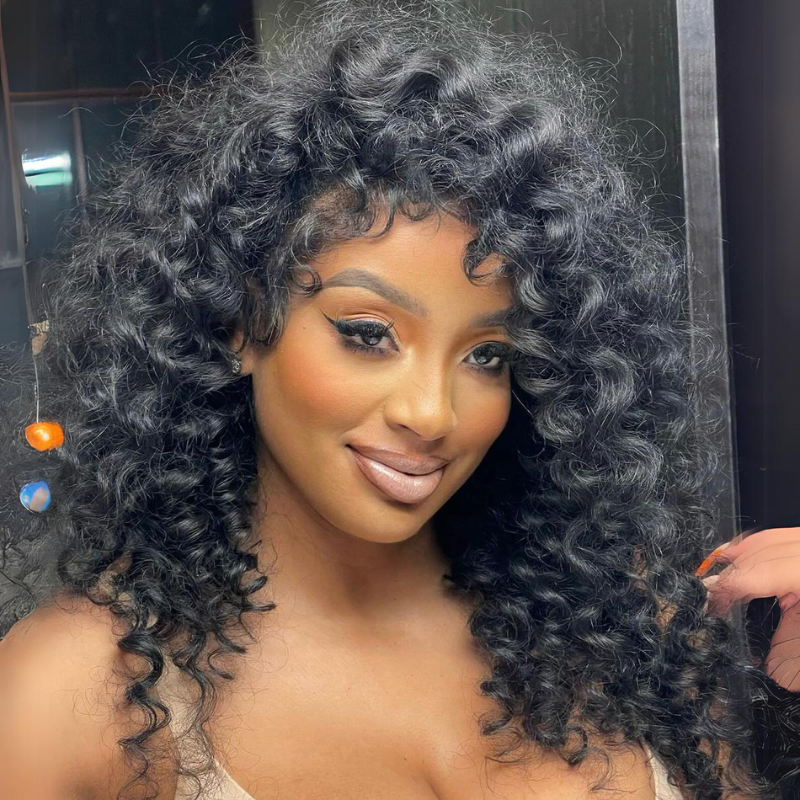 Full Resilient Curly Glueless Wig Human Hair 13x4 Lace Front Wig Pre Plucked 250% Density
