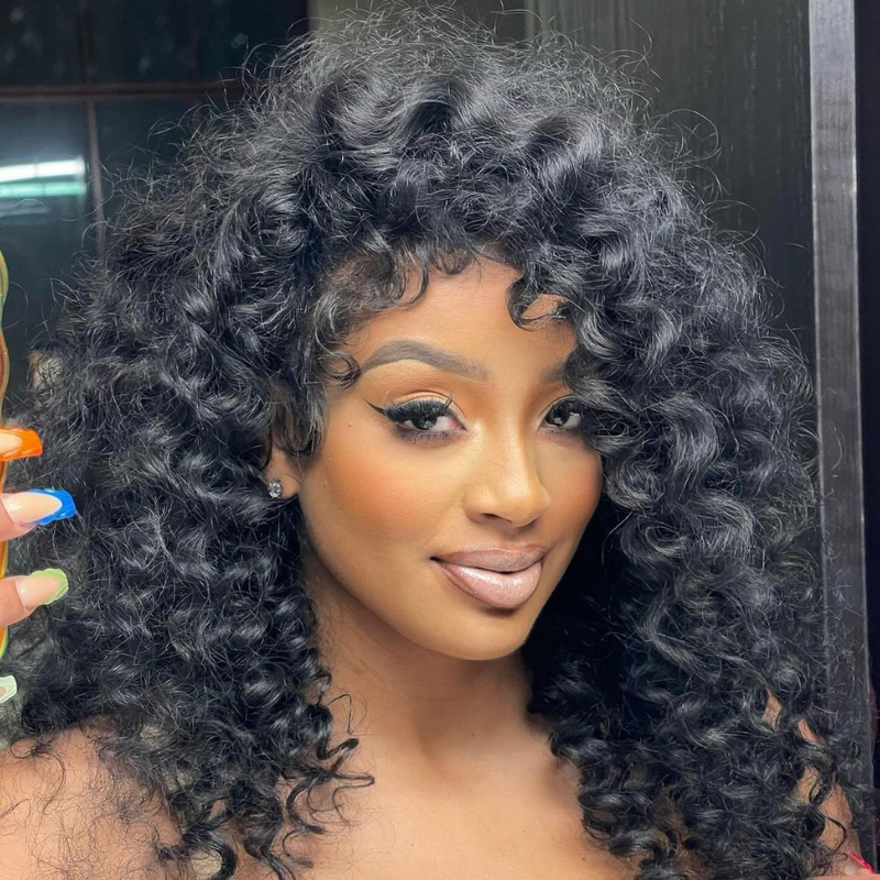 Full Resilient Curly Glueless Wig Human Hair 13x4 Lace Front Wig Pre Plucked 250% Density