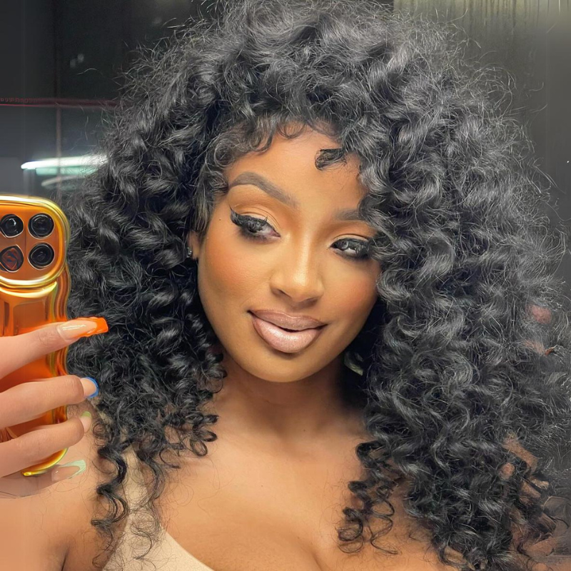 Full Resilient Curly Glueless Wig Human Hair 13x4 Lace Front Wig Pre Plucked 250% Density