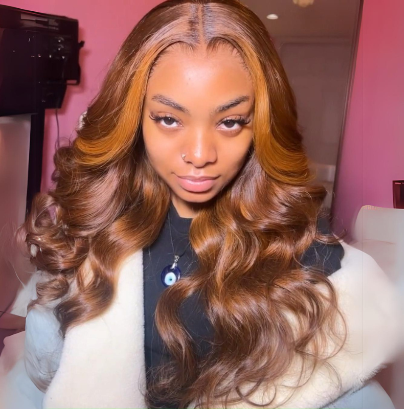 Funky Colored Wigs | Ginger With Blonde Highlight Body Wave Lace Front Wigs Ombre Skunk Stripe Human Hair Wig