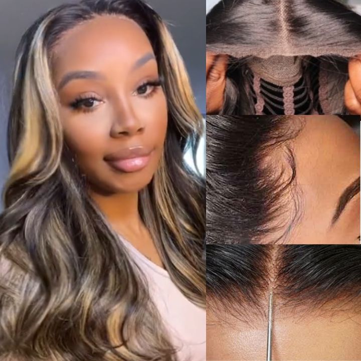 Funky Colored Wigs | Glueless 13x4/6x4.5 Highlight Brown/Blonde Pre Cut HD Transaparent Lace Human Hair Wigs With Breathable Cap Highlights Air Wig-Geeta Hair