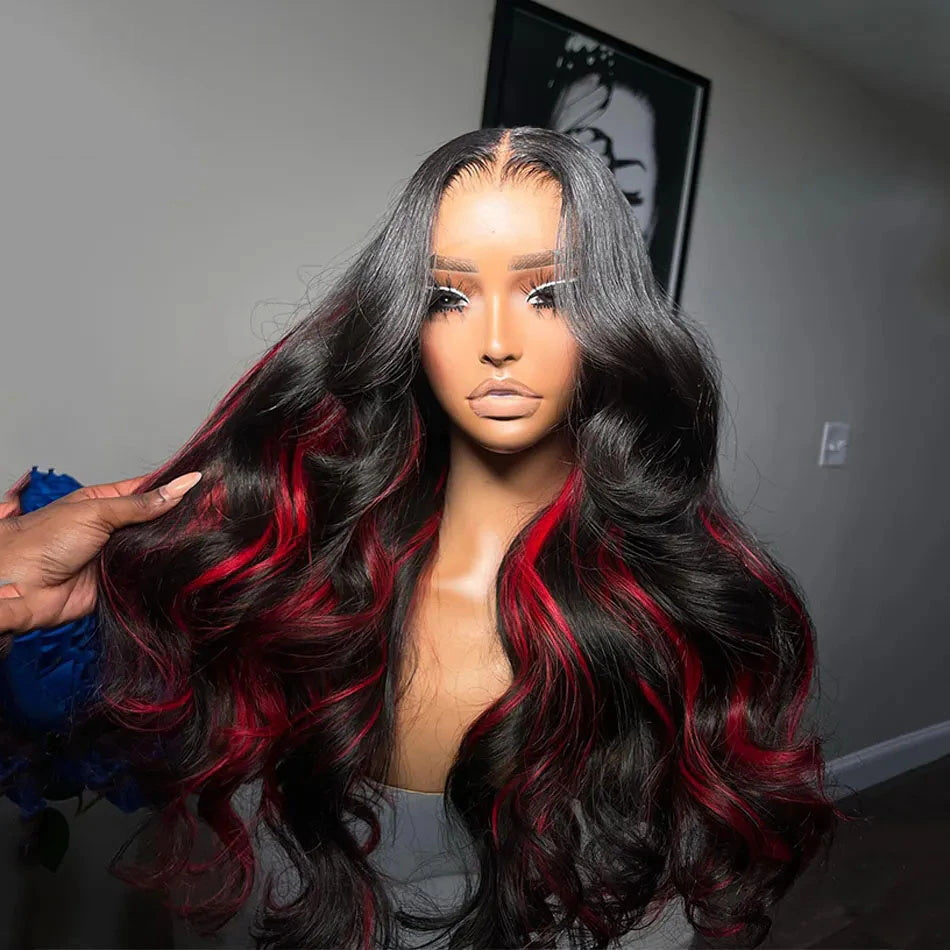 Funky Colored Wigs | Glueless 13x4/6x4.5 Highlight Red Body Wave Pre Cut HD Transaparent Lace Human Hair Wigs-Geeta Hair