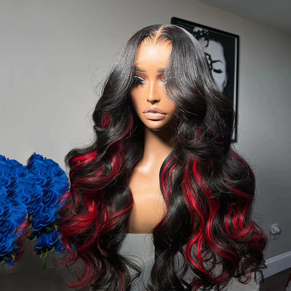 Funky Colored Wigs | Glueless 13x4/6x4.5 Highlight Red Body Wave Pre Cut HD Transaparent Lace Human Hair Wigs-Geeta Hair