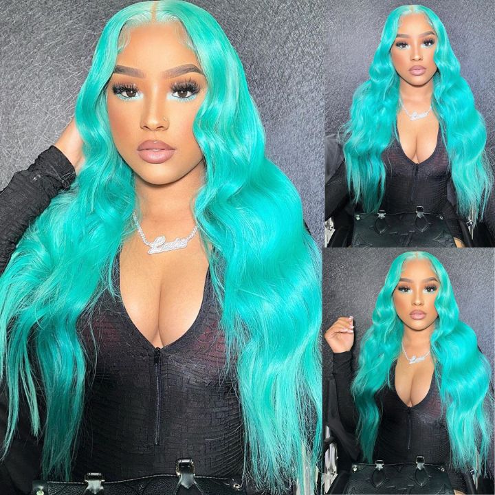 Funky Colored Wigs | Glueless 13x4/6x4.5 Mint Green Body Wave Pre Cut HD Transaparent Lace Human Hair Wigs-Geeta Hair