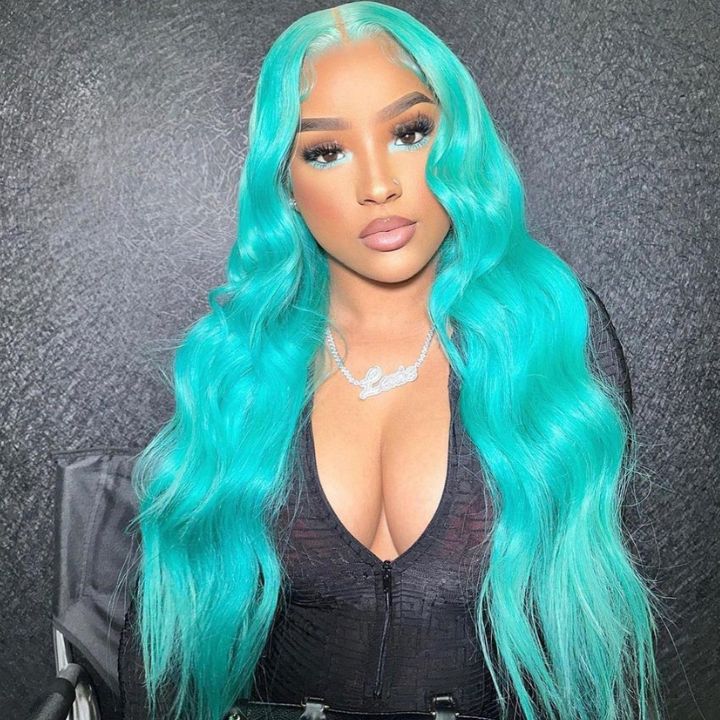 Funky Colored Wigs | Glueless 13x4/6x4.5 Mint Green Body Wave Pre Cut HD Transaparent Lace Human Hair Wigs-Geeta Hair
